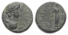 Lydien. Philadelphia (Neokaisareia). Domitianus (81 - 96 n. Chr.).

 Bronze. 69 - 81 n. Chr. (als Caesar).
Vs: Büste mit Panzer rechts.
Rs: Apollo...