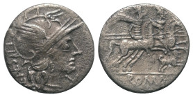 C. Antestius.

 Denar (Silber). 146 v. Chr. Rom.
Vs: C ANTESTI. Kopf der Roma mit geflügeltem Helm rechts, davor X.
Rs: ROMA. Die Dioscuren mit ei...