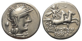 L. Opimius.

 Denar (Silber). 131 v. Chr. Rom.
Vs: Kopf der Roma rechts, hinten Kranz.
Rs: L OPEIMI / ROMA. Victoria mit Kranz in Quadriga nach re...