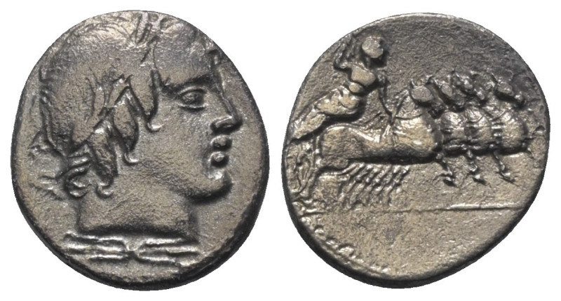 Anonym.

 Denar (Silber). 86 v. Chr. Rom.
Vs: Kopf des Apollo mit Eichenlaubk...
