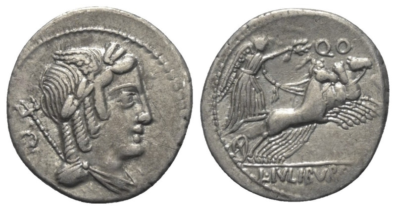 L. Iulius Bursio.

 Denar (Silber). 85 v. Chr. Rom.
Vs: Drapierte Büste des A...