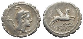 L. Papius.

 Denar (Silber). 79 v. Chr. Rom.
Vs: Kopf der Juno Sospita mit Ziegenfellkappe rechts, dahinter Beizeichen.
Rs: L PAPI. Greif nach rec...