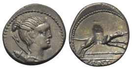 C. Postumius.

 Denar (Silber). 74 v. Chr. Rom.
Vs: Drapierte Büste der Diana mit Bogen und Köcher über der Schulter rechts.
Rs: C POSTVMI. Stilis...