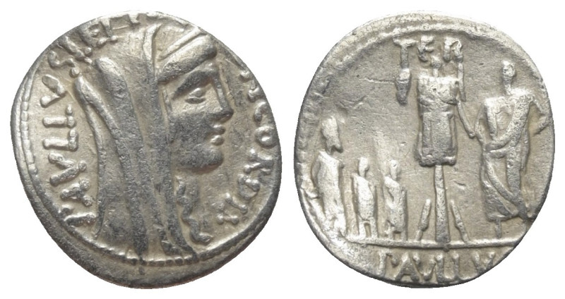 L. Aemilius Paullus.

 Denar (Silber). 62 v. Chr. Rom.
Vs: PAVLLVS LEPIDVS CO...