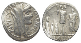 L. Aemilius Paullus.

 Denar (Silber). 62 v. Chr. Rom.
Vs: PAVLLVS LEPIDVS CONCORDIA. Kopf der Concordia mit Diadem und Schleier rechts.
Rs: TER /...