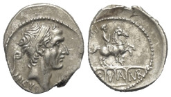 L. Marcius Philippus.

 Denar (Silber). 56 v. Chr. Rom.
Vs: ANCVS. Kopf des Ancus Marcius mit Diadem rechts, im Feld links Augurenstab.
Rs: A - Q ...