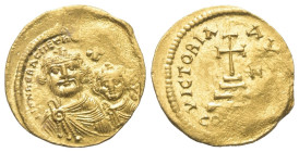 Heraclius (610 - 641 n. Chr.).

 Solidus (Gold). 613 - 616 n. Chr. Constantinopolis.
Vs: Gekrönte Büsten des Heraclius und des Heraclius Constantin...