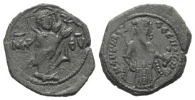 Manuel I. Comnenus (1143 - 1180 n. Chr.).

 Tetarteron (Bronze). Constantinopolis.
Vs: Jungfrau Maria mit Nimbus und zum Gebet erhobenen Händen nac...