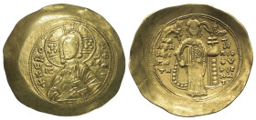 Manuel I. Comnenus (1143 - 1180 n. Chr.).

 Hyperpyron nomisma (Gold). 1164 - 1167 n. Chr. Constantinopolis.
Vs: Büste des segnenden Christus mit N...