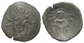 Lateinisches Kaiserreich (1204 - 1261 n. Chr.).

 Aspron Trachy (Billon). Constantinopolis.
Vs: Christus mit Nimbus, Pallium, und Collobium frontal...