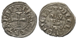 Achaia - Fürstentum. Philipp von Tarent, Despot der Romania (1306 - 1313).

 Denar (Silber).
Vs: + PhS P ACh TAR DR. Kreuz.
Rs: + DE CLARENCIA. St...