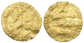 Frankreich. Königreich. Franz I. (1515 - 1547).

 Ecu d'or du Dauphine (Gold). Ohne Jahr (nach 1528). Romans.
Vs: + FRANCISCVS . DEI . GRA . FRANCO...