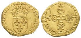 Frankreich. Königreich. Heinrich III. (1574 - 1589).

 Ecu d'or au soleil (Gold). 1578. Nicht lesbar.
Vs: HENRICVS III D G FRAN ET POL REX 1578. Be...