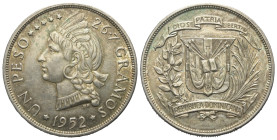 Südamerika. Dominikanische Republik.

 Peso (Silber). 1952.
38 mm. 26,62 g. 
 Vorzüglich.