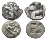 Griechische Münzen - Lots.


Thasos (Inseln vor Thrakien).

Lot (2 Stück, Silber): Obol; ca. 6. - 5. Jhdt. v. Chr.

Sehr schön - fast sehr schö...