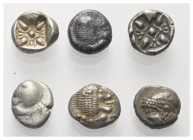 Griechische Münzen - Lots.


Milet (Ionien).

Lot (6 Stück, Silber): Diobol; ca. 6. - 5. Jhdt. v. Chr.

Sehr schön - fast sehr schön.

Verkau...