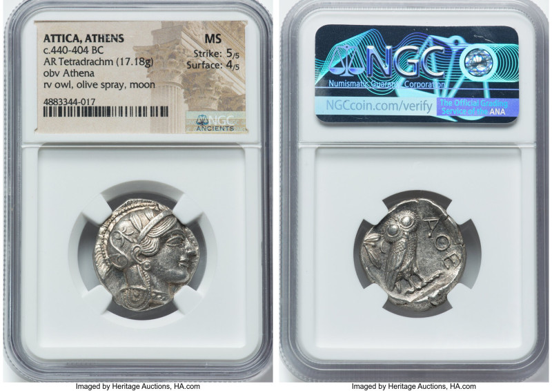 ATTICA. Athens. Ca. 440-404 BC. AR tetradrachm (25mm, 17.18 gm, 11h). NGC MS 5/5...