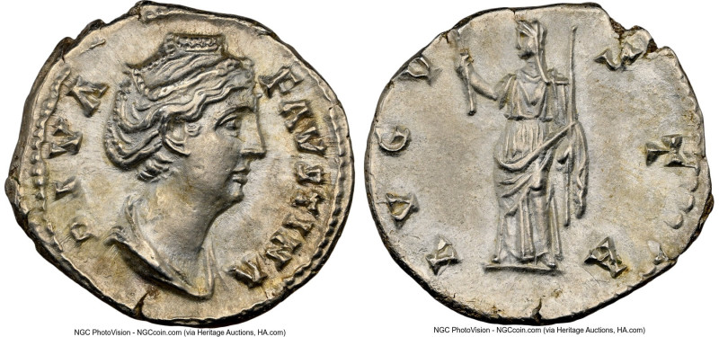 Diva Faustina Senior (AD 138-140/1). AR denarius (18mm, 3.12 gm, 12h). NGC Choic...