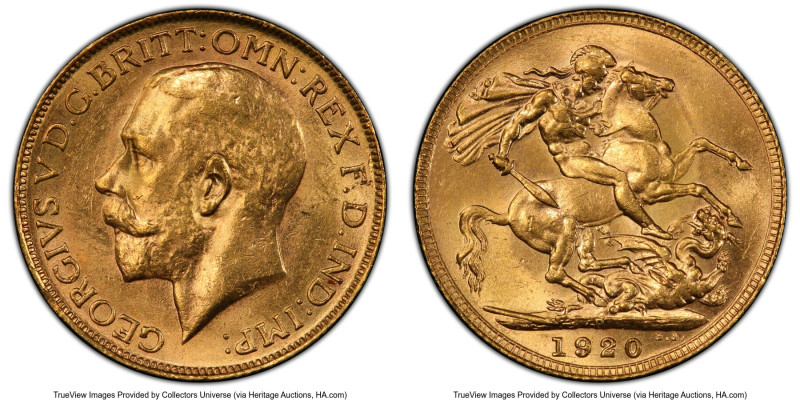 George V gold Sovereign 1920-P MS63 PCGS, Perth mint, KM29, S-4001. HID098012420...