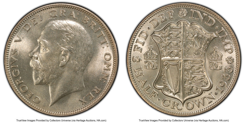 George V 1/2 Crown 1933 MS65 PCGS, KM835, S-4037. Cartwheel luster with softly t...