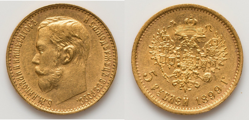 Nicholas II gold 5 Roubles 1899-ФЗ XF, St. Petersburg mint, KM-Y62, Fr-180. 18.4...