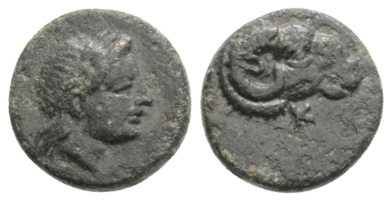 Troas, Kebren. Ae, 10,2 g 0,90 mm. Circa 387-310 BC.
Obv: Ram's head right; bel...