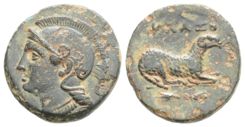 IONIA clazomenai Ae (Circa 386-301 BC). 1.9 g. 15.5mm.
Obv: Head of Athena left...