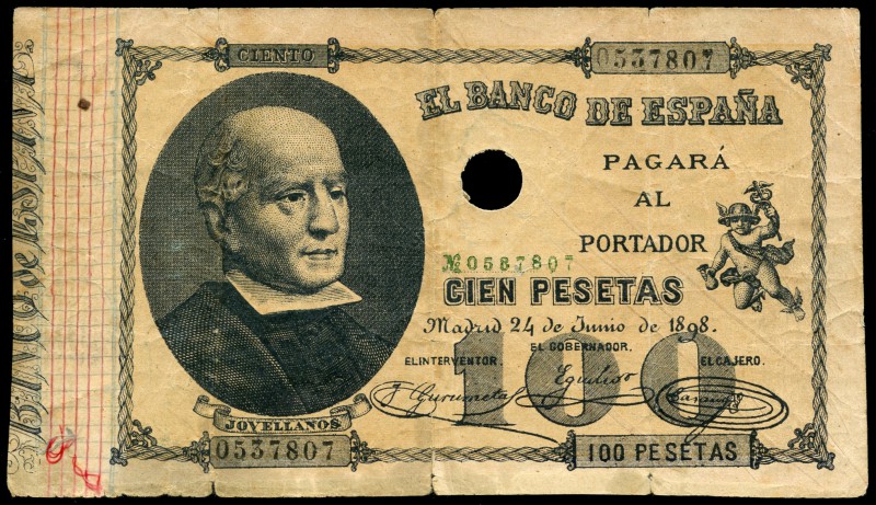 100 pesetas. 1898. Madrid. (Ed 2017-305). (Ed 2002-B89). 24 de junio, Jovellanos...