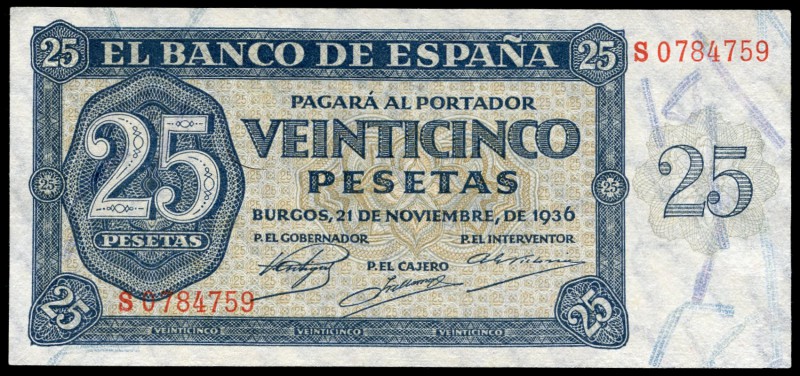 25 pesetas. 1936. Burgos. (Ed 2017-419a). (Ed 2002-D20a). 21 de noviembre, por G...