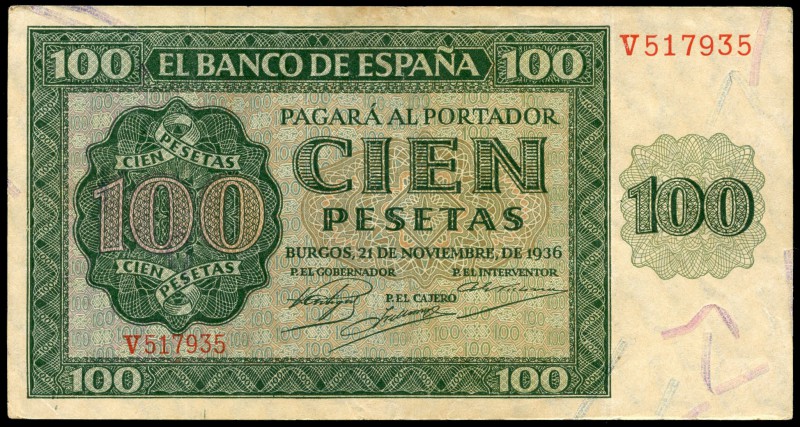 100 pesetas. 1936. Burgos. (Ed 2017-421a). (Ed 2002-D22a). 21 de noviembre, Cate...