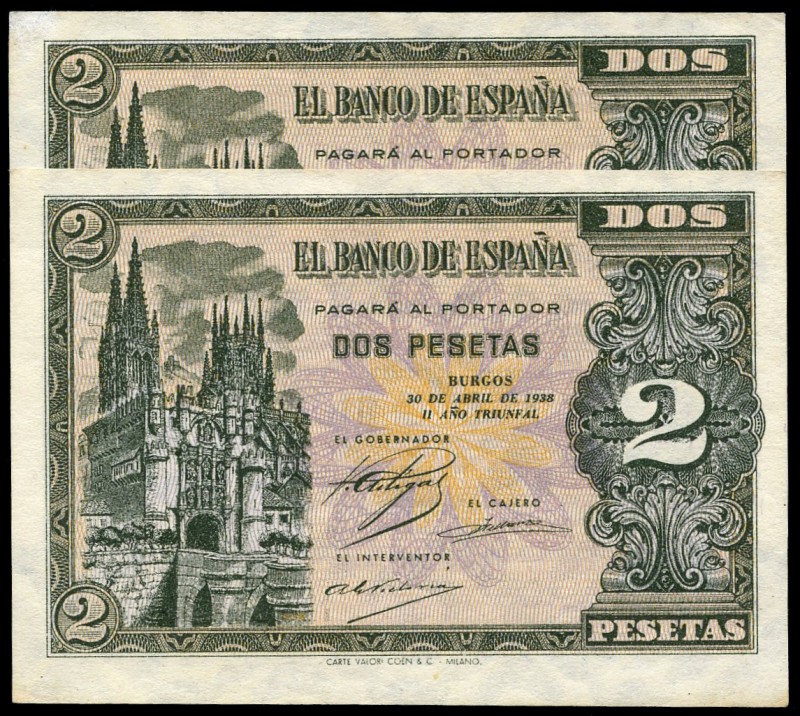 2 pesetas. 1938. Burgos. (Ed 2017-429a). (Ed 2002-D30a). 30 de abril, Arco de Sa...