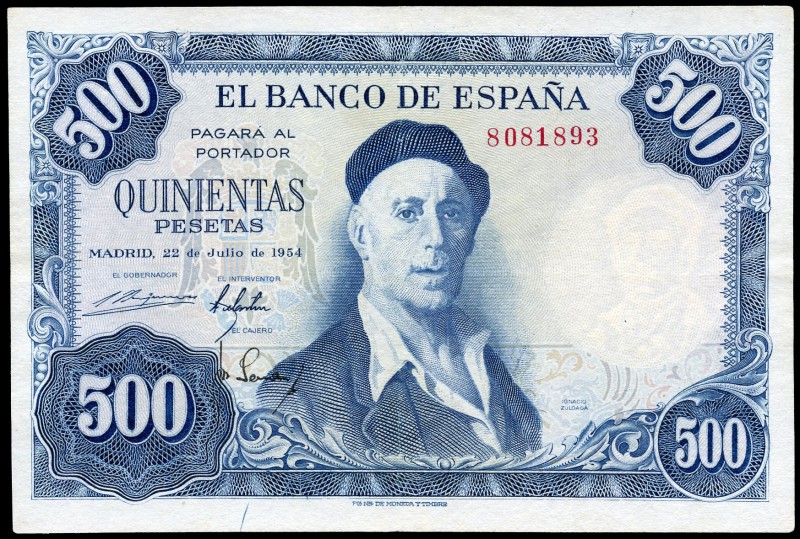 500 pesetas. 1954. Madrid. (Ed 2017-468). (Ed 2002-D69). 22 de julio, Ignacio Zu...