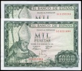 1.000 pesetas. 1965. Madrid. (Ed 2017-471b). (Ed 2002-D72a). 19 de noviembre, San Isidro. Serie 1C. Lote de 2 billetes. Doblez central y arrugas. EBC....