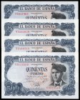 500 pesetas. 1971. Madrid. (Ed 2017-473a). (Ed 2002-D74a). 23 de julio, Jacinto Verdaguer. Lote de 4 billetes series T, W, X e Y. SC. Est...60,00.