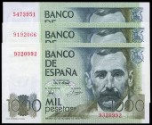 1.000 pesetas. 1979. Madrid. (Ed 2017-477). (Ed 2002-E3). 23 de octubre, Benito Pérez Galdós. Tres billetes sin serie. SC-. Est...50,00.