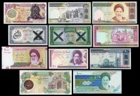 Irán. República Islámica. Lote de 11 billetes, diferentes valores y años, algunos de ellos con sobrecarga del nuevo gobierno. A EXAMINAR. MBC+/SC. Est...