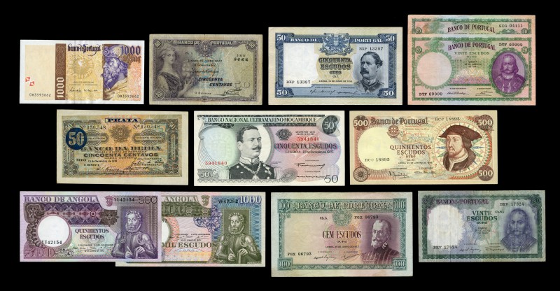 Portugal. Lote de 12 billetes de Portugal y sus colonias, Angola (2), Mozambique...