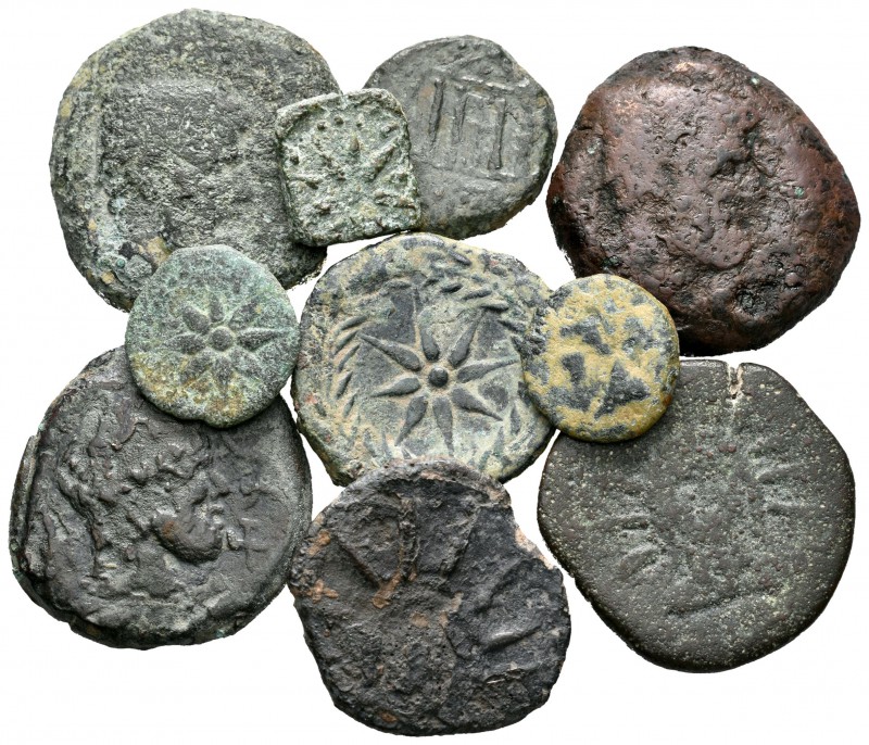 Hispania Antigua. Lote de 10 bronces ibéricos de Malaca. A EXAMINAR. BC-/BC+. Es...
