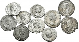 Imperio Romano. Lote de 10 monedas del Imperio Romano, denarios (6), antoninianos (4), todos ellos diferencias. A EXAMINAR. BC+/MBC. Est...90,00.