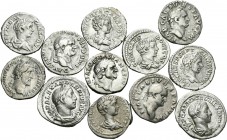 Imperio Romano. Lote de 12 denarios de Imperio Romano, Vespasiano (4), Septimio Seveo (2), Geta (5), Antonino Pío (1). A EXAMINAR. BC+/MBC+. Est...250...
