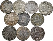 Felipe IV (1621-1665). Lote de 10 monedas de 8 maravedís, Coruña (1), Granada (1), Madrid (4), Segovia (3), Sevilla (1). A EXAMINAR. BC+/MBC+. Est...1...