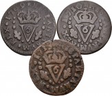Felipe V (1700-1746). Lote de 3 monedas diferentes de 1 seiseno de Valencia, 1709, 1710, 1713. A EXAMINAR. BC+/MBC-. Est...30,00.