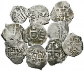 Felipe V (1700-1746). Lote de 10 monedas macuquinas de 1 real. A EXAMINAR. BC/BC+. Est...200,00.