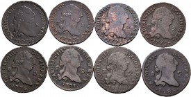 Carlos III (1759-1788). Lote de 8 monedas difrentes de 2 maravedís de Segovia, 1772, 1773, 1774, 1775, 1776, 1777, 1780, 1788. A EXAMINAR. BC/MBC+. Es...