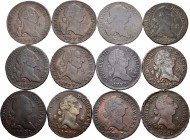 Carlos III (1759-1788). Lote de 12 monedas diferentes de 4 maravedís de Segovia, 1772, 1773, 1774, 1775, 1776, 1777, 1778, 1780, 1781, 1786, 1787, 178...