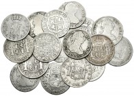 Carlos III (1759-1788). Lote de 17 monedas de 2 reales, Lima 1783, Madrid 1760, 1773, 1775, 1780, 1783 y 1786, México 1781, 1782, 1783 y 1786, Potosí ...