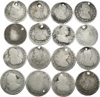 Carlos IV (1788-1808). Lote de 16 monedas diferentes de 1 real, en su gran mayoría con agujero. A EXAMINAR. BC-/BC+. Est...60,00.