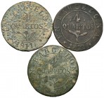 José Napoleón (1808-1814). Lote de 3 monedas José Napoleón de 4 quartos, 1811, 1812 y 1813. A EXAMINAR. BC/MBC-. Est...35,00.