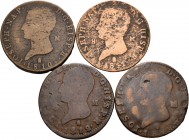 José Napoleón (1808-1814). Lote de 4 monedas diferentes de 8 maravedís de José Napoleón de la ceca de Segovia, 1810, 1811, 1812 y 1813. Interesante. A...