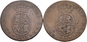 Fernando VII (1808-1833). Lote de 2 monedas diferentes de 1 cuarto y medio de Fernando VII de la ceca de Cataluña, 1811 y 1813. A EXAMINAR. BC/BC+. Es...